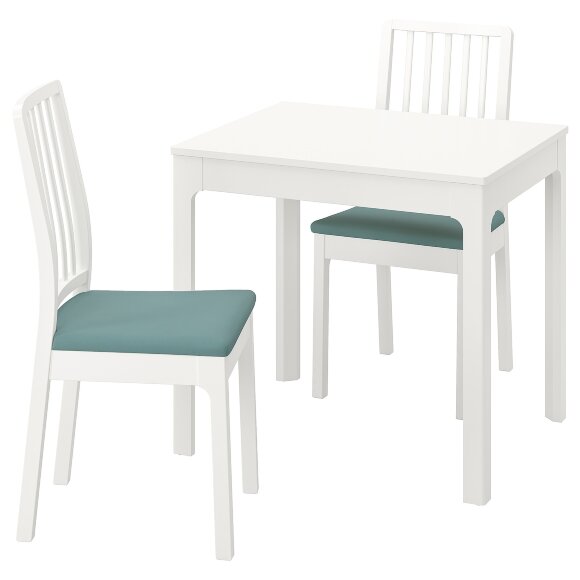 EKEDALEN / EKEDALEN Стіл і 2 стільці, білий/Хакебо світло-бірюзовий, 80/120 см