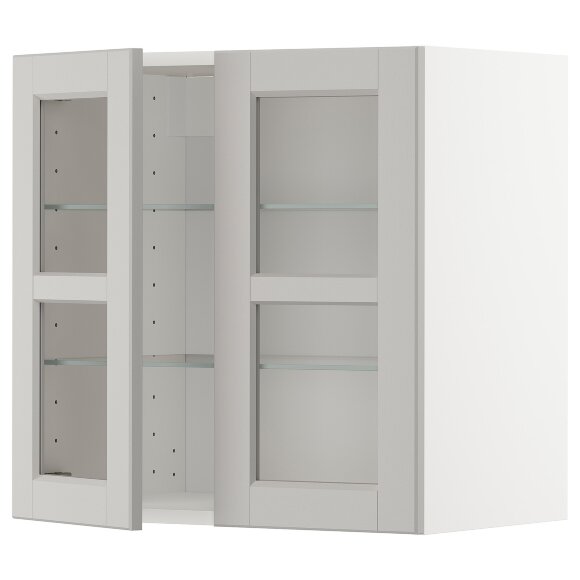 METOD Напівшафа/2 скляні двері, білий/Lerhyttan світло-сірий, 60x60 см