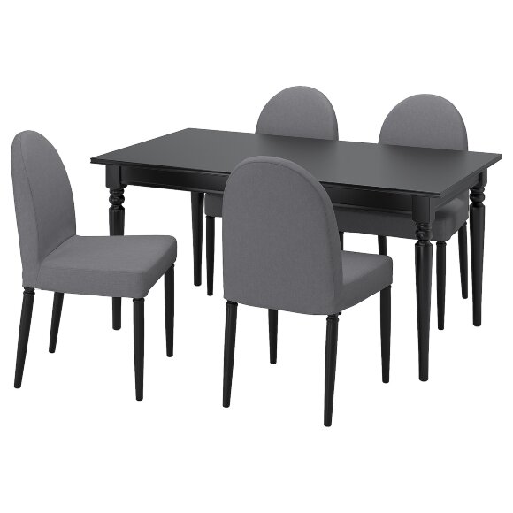 INGATORP / DANDERYD Стіл і 4 стільці, чорний чорний/сірий Vissle, 155/215 см