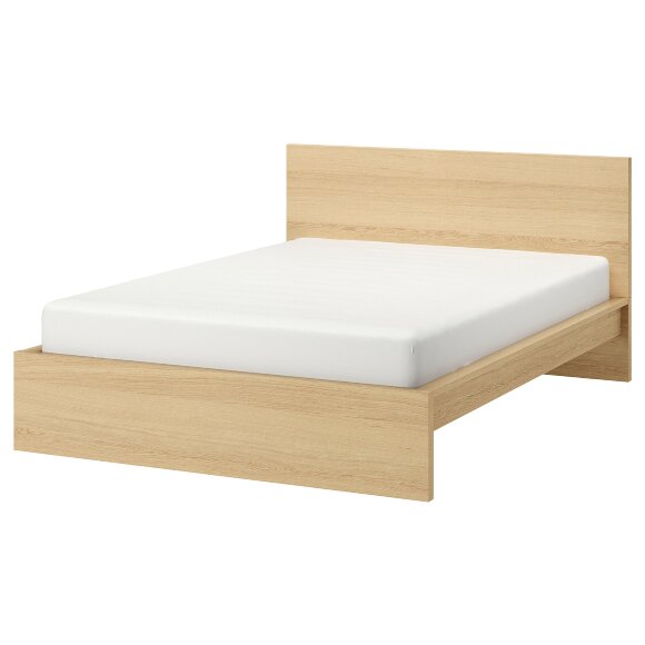 MALM Каркас ліжка, високий, дубовий шпон білий/Ліндбаден, 140х200 см