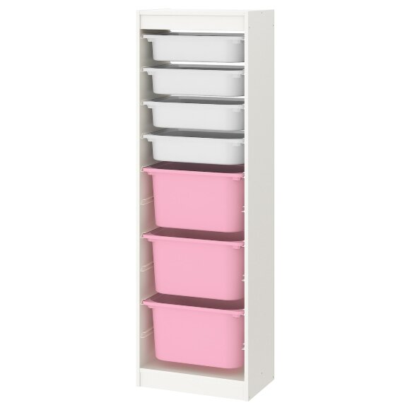 TROFAST Книжкова шафа з ящиками, білий/білий рожевий, 46x30x145 см