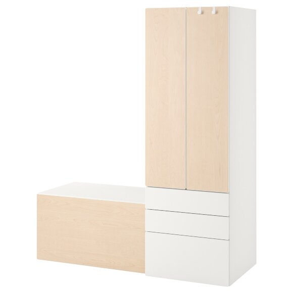 SMASTAD / PLATSA Книжкова шафа, біла береза/з лавкою, 150x57x181 см