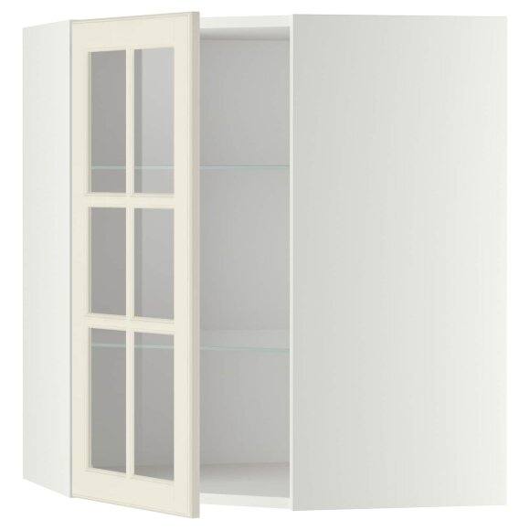 METOD Кутова стінка з напів/скляними дверцятами, білий/Бодбін кремовий, 68х80 см