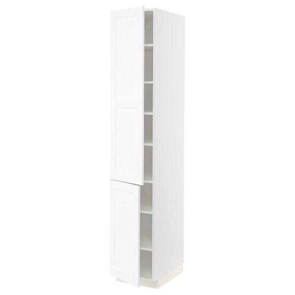 METOD Висока шафа з полицями/2 дверцята, білий Енчепінг/біла імітація дерева, 40х60х220 см