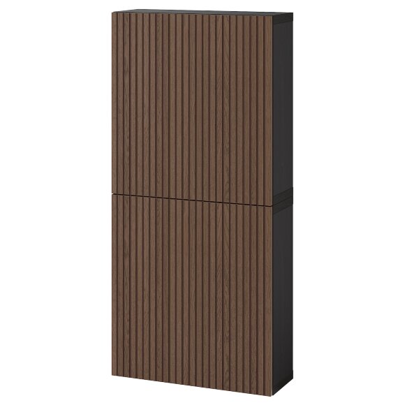 BESTA Навісна шафа 2 дверцята, чорно-коричневий Björköviken/дубовий шпон коричневий, 60x22x128 см