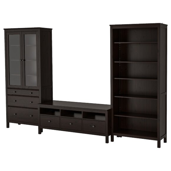 HEMNES Тумба під телевізор, чорно-коричневий/прозоре скло, 326x197 см