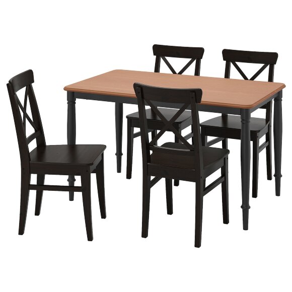DANDERYD / INGOLF Стіл і 4 стільці, сосна чорна/чорно-коричнева, 130х80 см