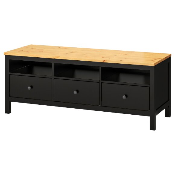 HEMNES Тумба під телевізор, чорно-коричневий/світло-коричневий, 148x47x57 см