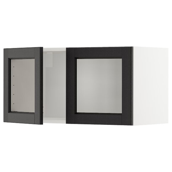 METOD Навісна шафа/2 скляні дверцята, білий/чорний тонований Lerhyttan, 80x40 см