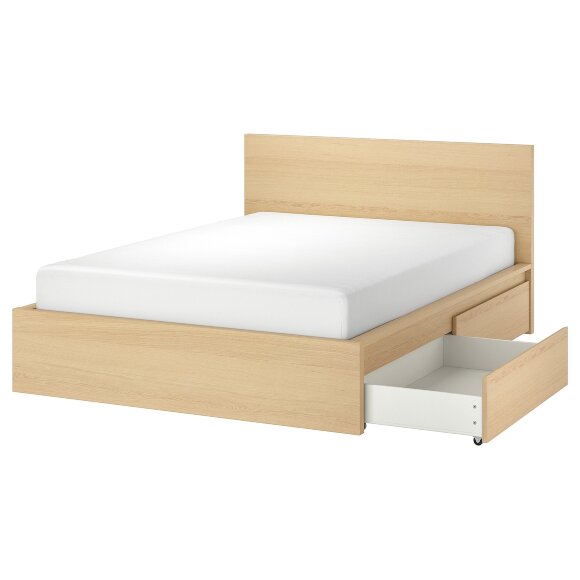 MALM Каркас ліжка з 2 ящиками для зберігання, шпон білого дуба/Lindbaden, 180x200 см
