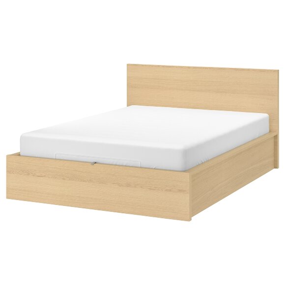 MALM Ліжко з місцем для зберігання, дубовий шпон білий, 160х200 см