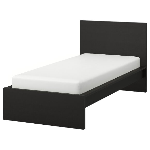MALM Каркас ліжка, високий, чорно-коричневий/Лонсет, 90х200 см