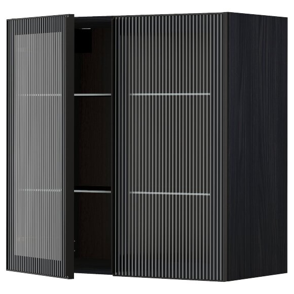 METOD Шафа Pol/2 скляні двері, чорний/антрацитове рифлене скло Hejsta, 80x80 см